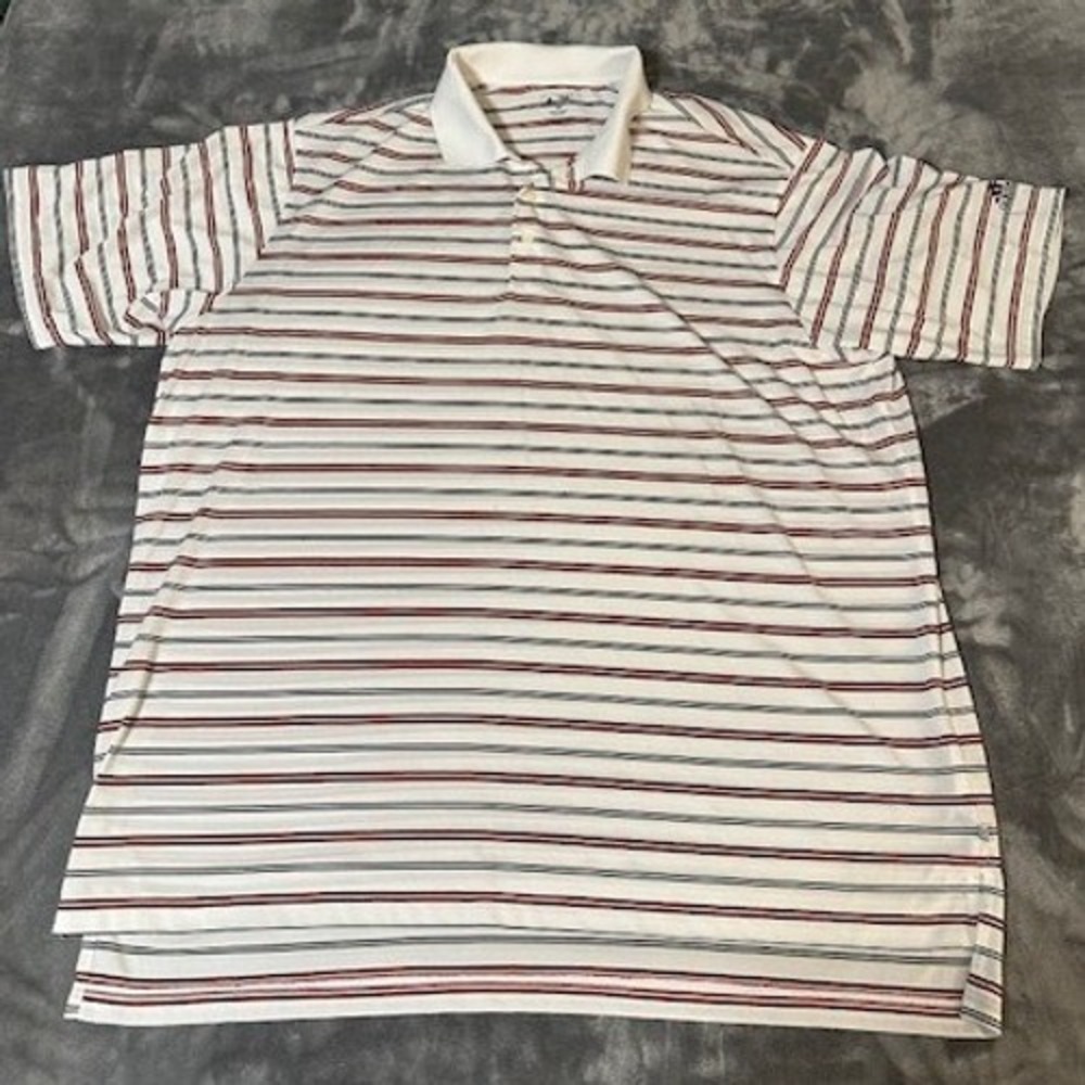 Adidas Golf Men's 2XL Striped Polo Shirt White Red Gray Short Sleeve Performance